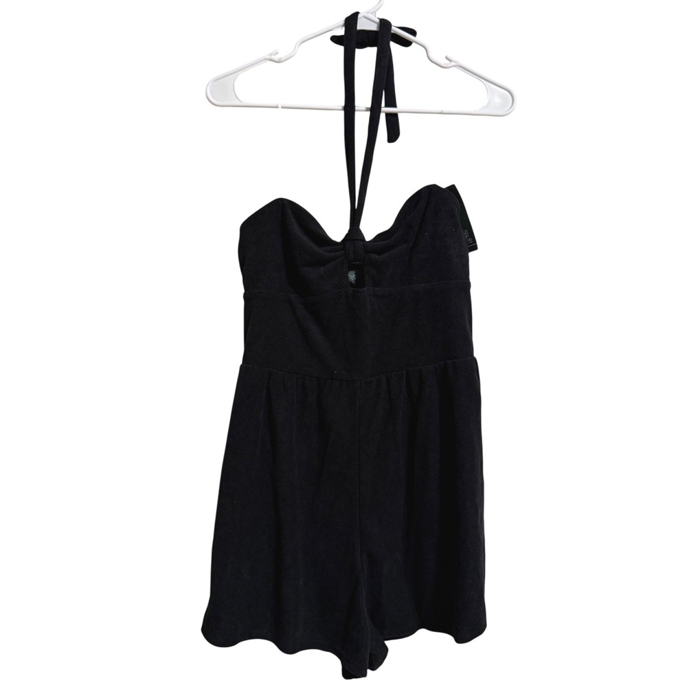 Wild Fable Black Terry Cloth Bow Front Halter Romper Medium NWT